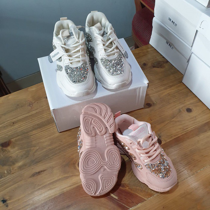 Sepatu Anak Perempuan Import - 30433 - Sepatu Anak Sneakers Model Terbaru Motif Bling-Bling Termurah