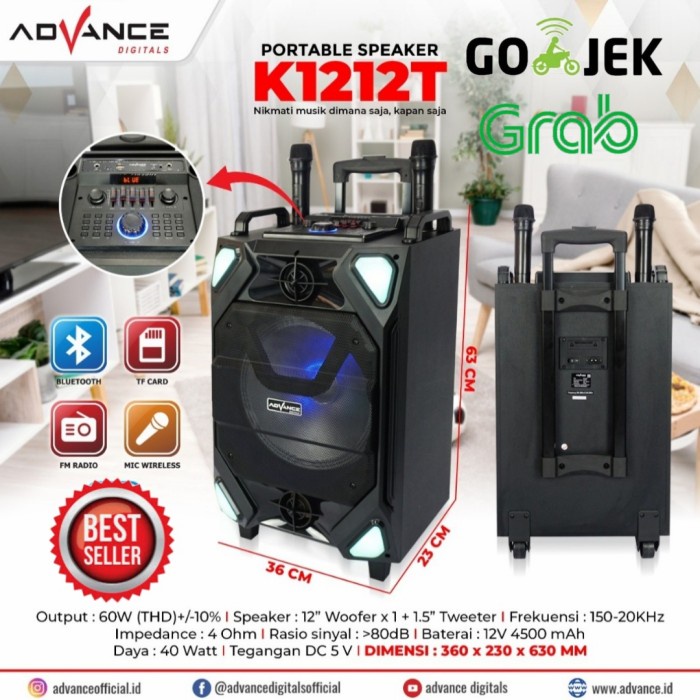 (SUSE) ADVANCE SPEAKER PORTABLE TROLEY K-1212T BLUETOOTH