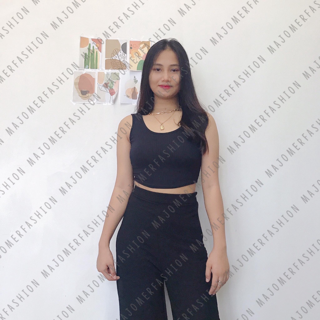 MAJOMER ® | CURVE KNIT RIB TANK TOP - CROP TOP KOREA-HITAM