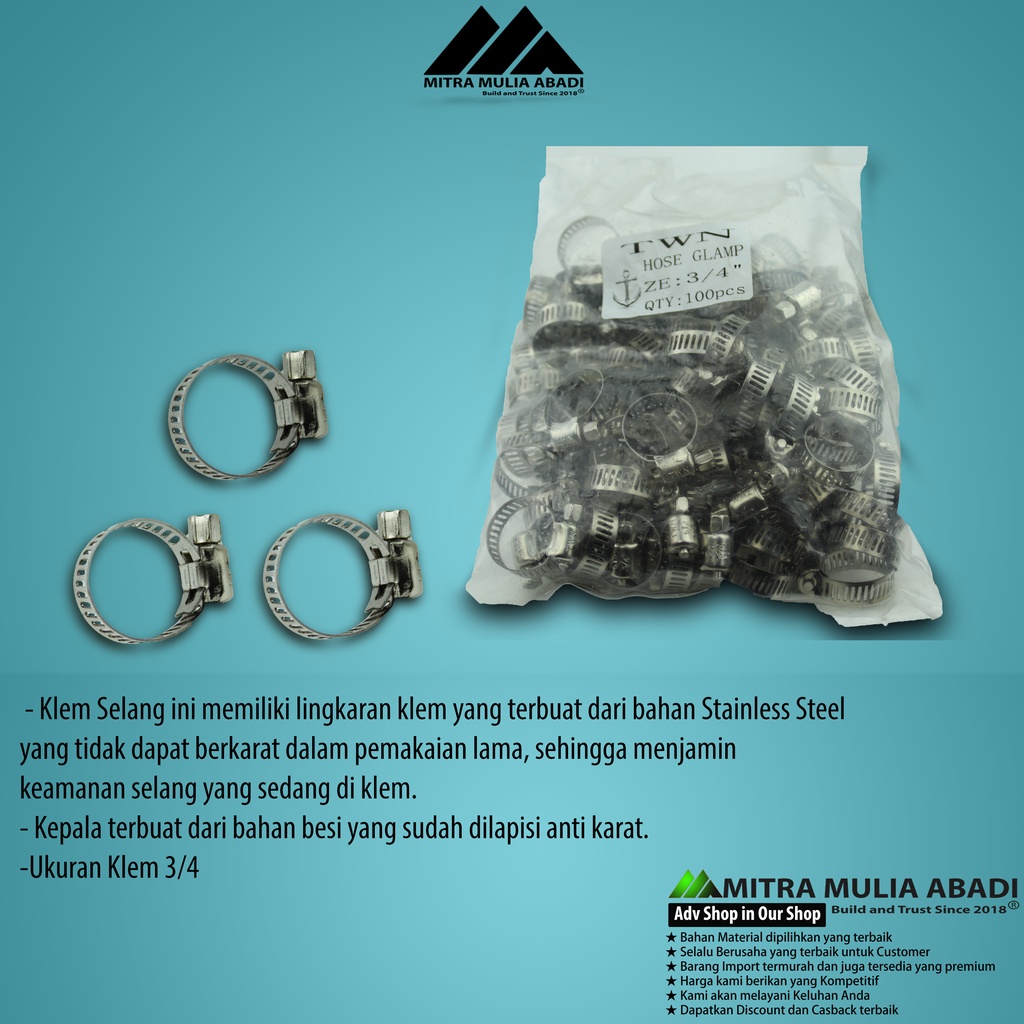 Klem Selang Pipa Stainless Steel 3/4&quot; Hose Clamp Pipe Taman