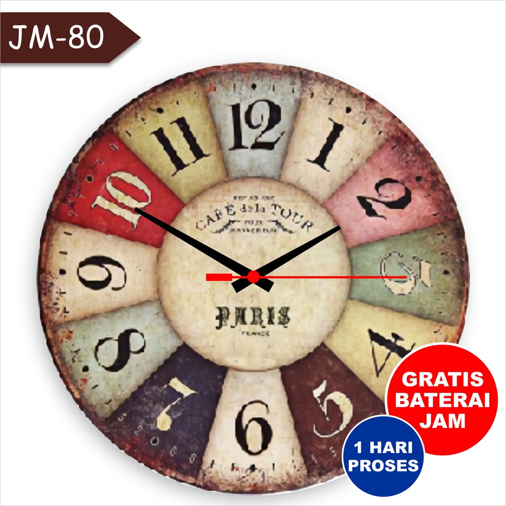 Jam dinding custom murah vintage klasik clasik unik fintage jadul kayu model nomor besar analog