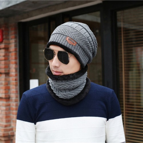 Set Topi Kupluk Pria / Wanita Bahan Wol Rajut Hangat Untuk Musim Dingin Baru