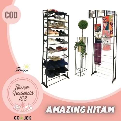 SHENAR COD (1KG) Rak amazing 2 in1 ready warna putih dan hitam /Amazing Shoe Rack / Rak Sepatu 10 Susun tanpa cover / rak hijab krudung murah unik viral - SHENAR