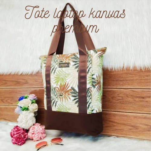 TOTE BAG WANITA BISA TENTENG/TAS LAPTOP JINJING WANITA 14 inch KULIAH &amp; KANTOR BISA CUSTOM SABLON