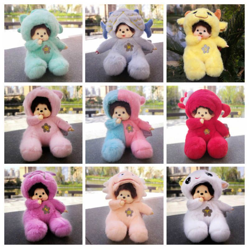 Monchhichi Plush 20cm Boneka Kawaii Bertudung 12rasi Mainan Indah Lembut Hadiah