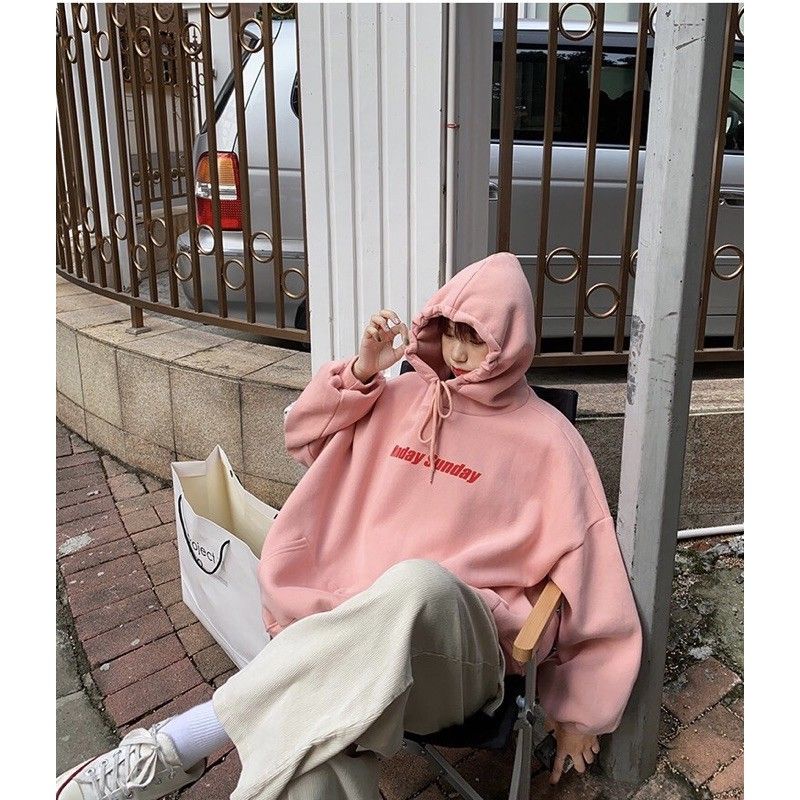 Hoodie MONDAY SUNDAY Vibes (S - XXXXL 5XL 6XL) Jaket Jumper Korean Style OVERSIZE Harajuku Streetwear Fashion Urban BIGSIZE JUMBO Unisex Dusty Pink