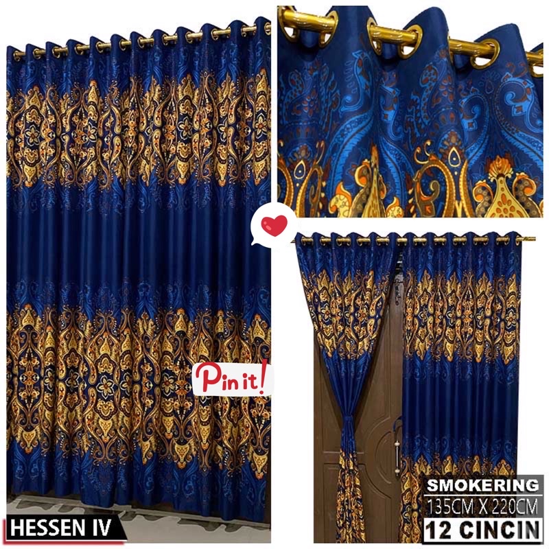 [ PINTU DAN JENDELA ] GORDEN SMOKRING MOTIF SULTAN HESSEN NAVY GOLD