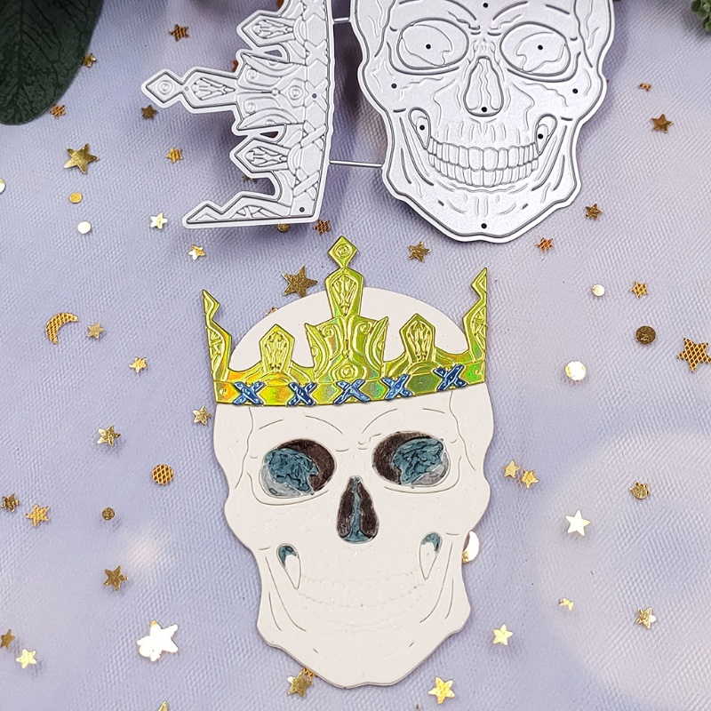 Cetakan Stensil Cutting Dies Motif Tengkorak Halloween Bahan Metal Untuk Scrapbook / Craft DIY