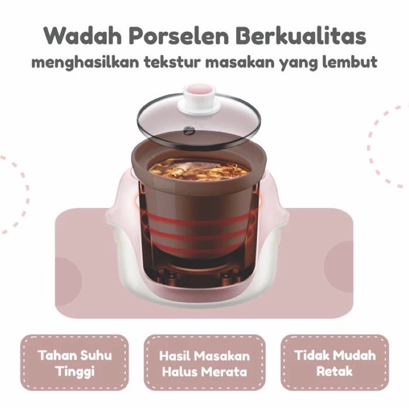 Emily Slow Cooker Claypot 1L /Baby &amp; Family Food Maker ESC-34003 - Alat masak MPASI bayi