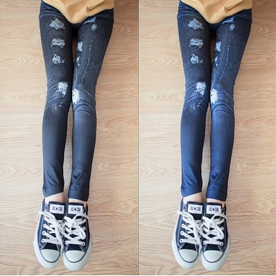 BTT-03 legging motif denim jeans celana panjang stretch nyaman all size