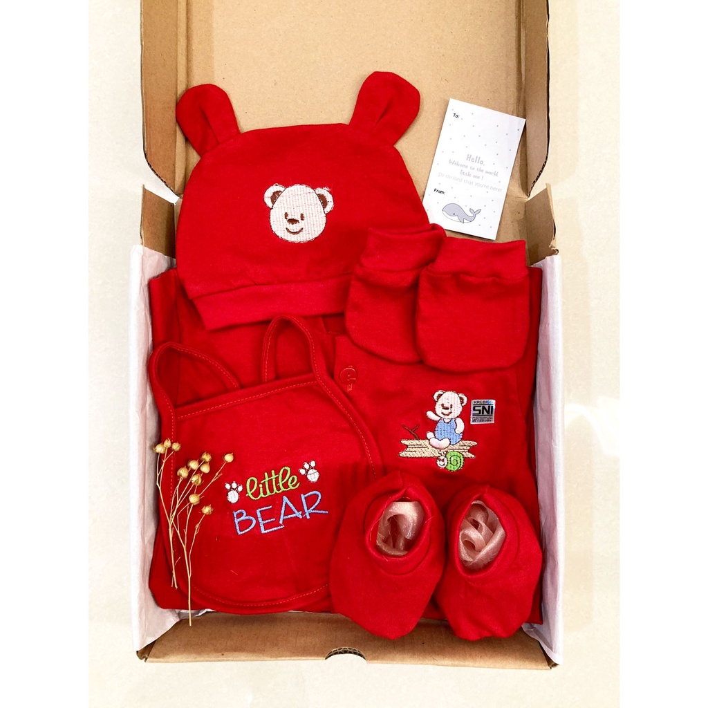 HAMPERS LAHIRAN BAJU MERAH BEAR / TIGER jumper bayi 1 bulan giftset kado lahiran bayi laki perempuan