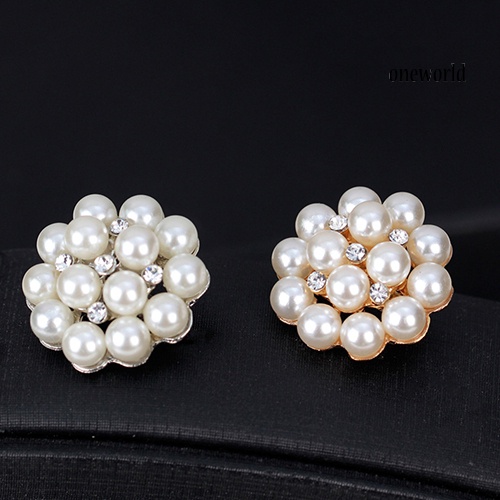 OW@ Flower Rhinestone Imitation Pearl Brooch Pin DIY Bridal Wedding Bouquet Decor