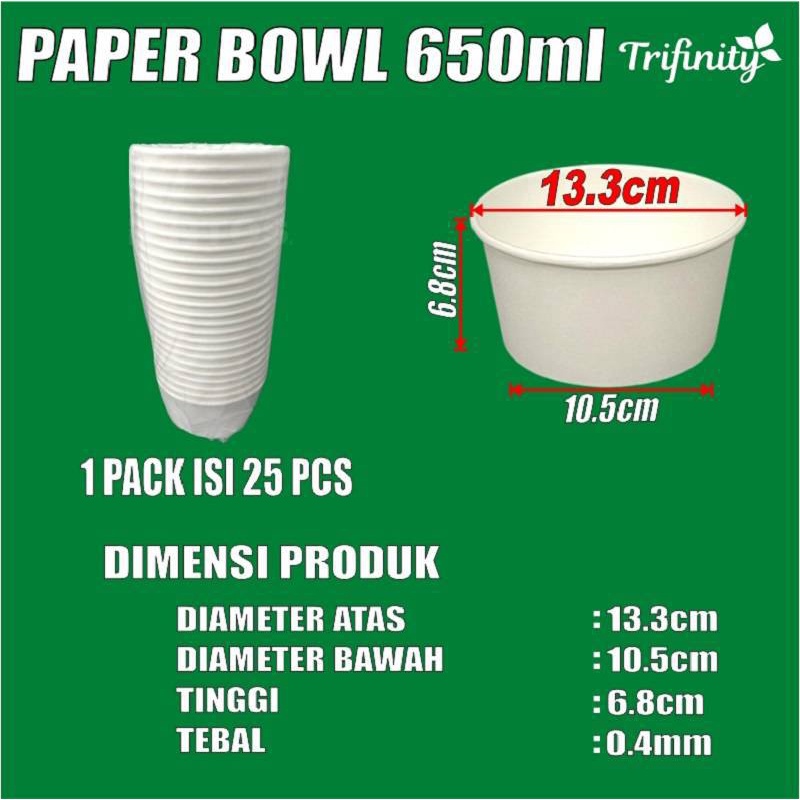 Trifinity Paper Bowl 360ml 500ml 650ml 800ml Per Pack Hanya Body Mangkok Kertas Tahan Panas Var