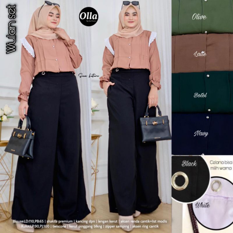 Wulan Set By OLLA • Setelan Wanita • Atasan Blouse Kemeja Kulot Celana Panjang Wanita Muslim Set
