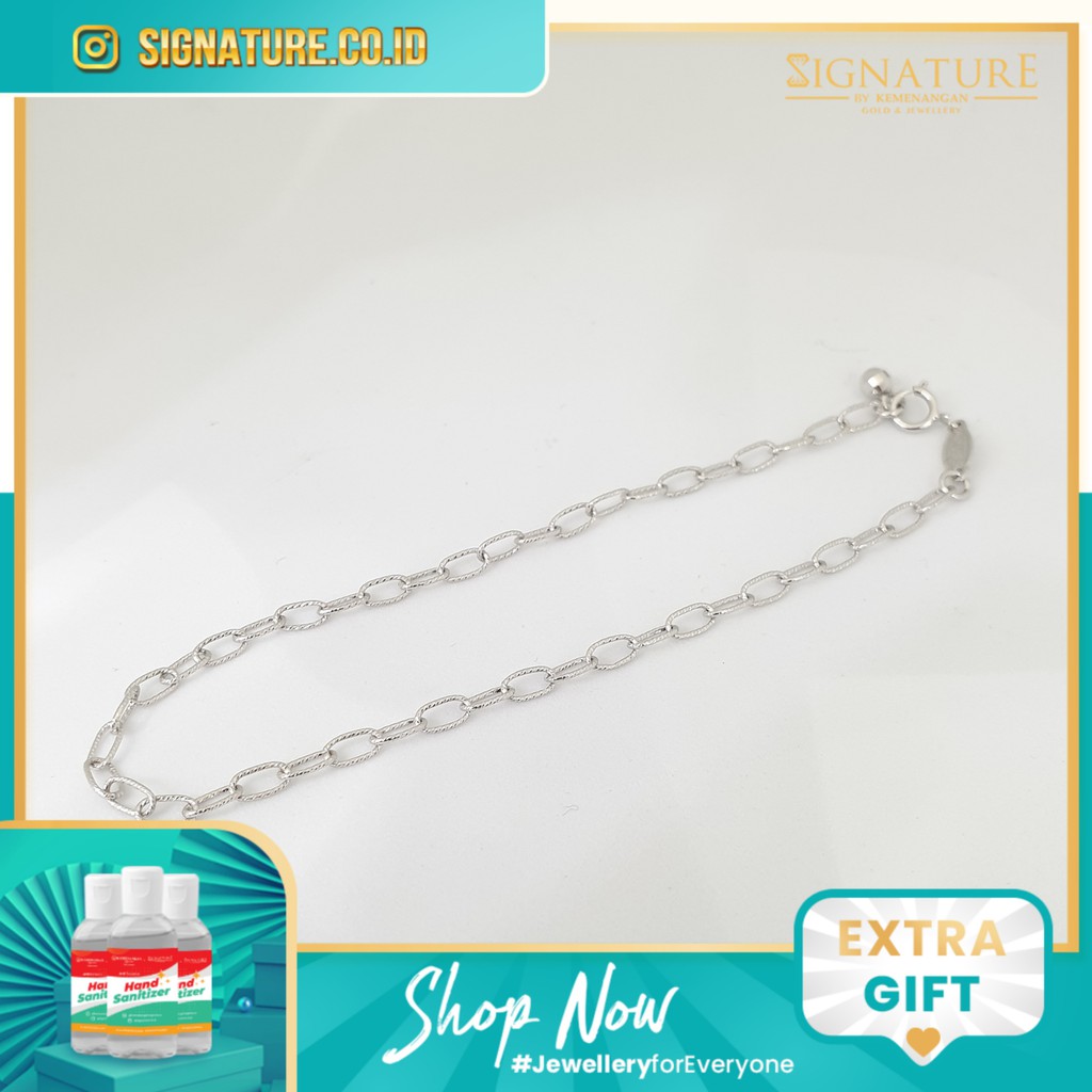 Gelang Emas Putih Kadar 750 Model Rantai Ukir UBS Collection.#330