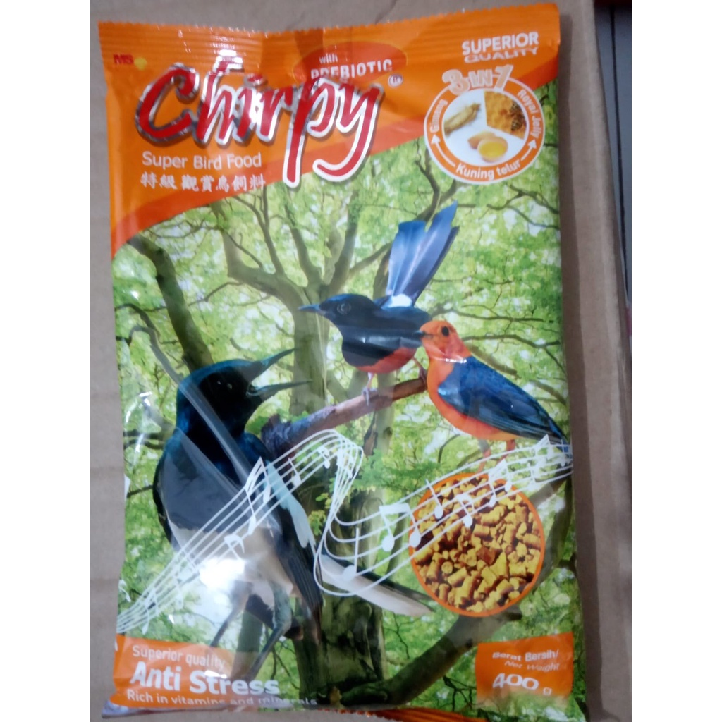 Pakan Makanan Burung Kacer Murai Anis Chirpy 3 in 1 Voer Kuning Coklat