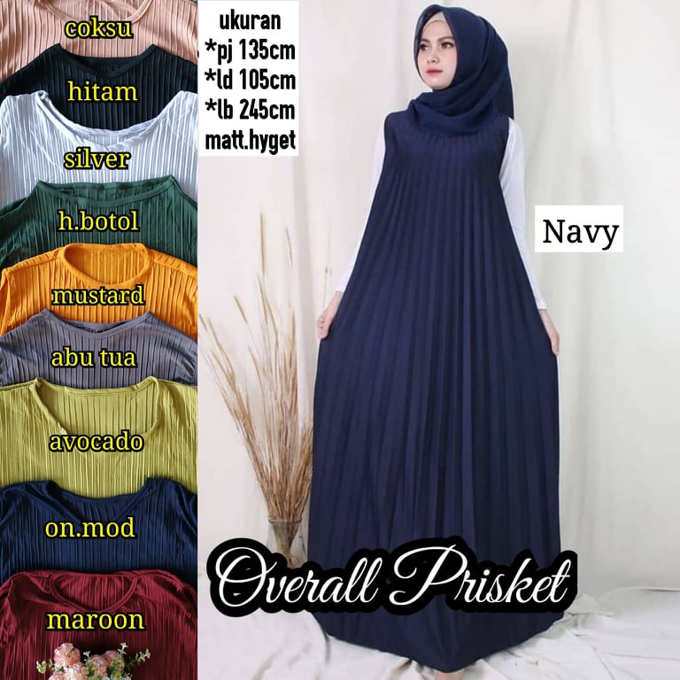 overall plisket/overall polos prisket no inner/long plisket overall panjang/gamis maxi lekbong