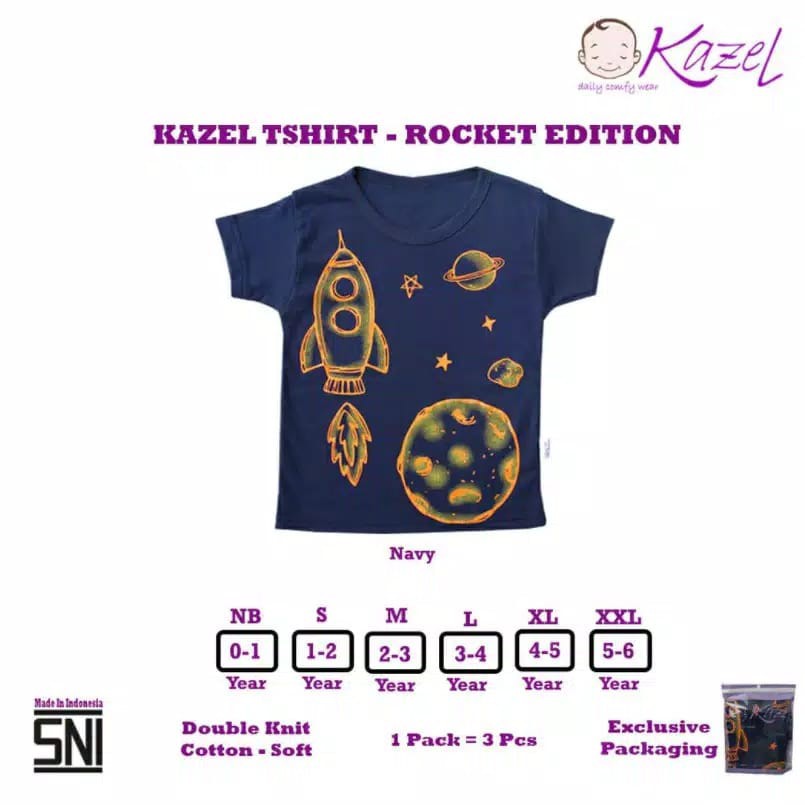 3 Pcs Tshirt Kazel Rocket Edition 0-5 Tahun