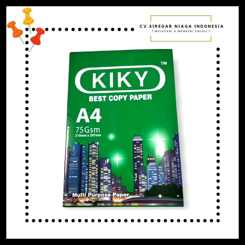 (1 RIM) Kertas HVS A4 / Kertas Print Fotocopy Putih Polos 75 Gram/GSM 1 RIM 500 Lembar KIKY ORI Mura