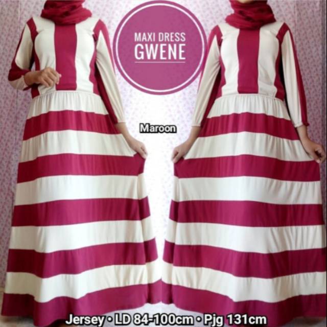 Bisa COD Gamis Simple Modis Motif Salur Terbaru Bahan Jersey Size M-L