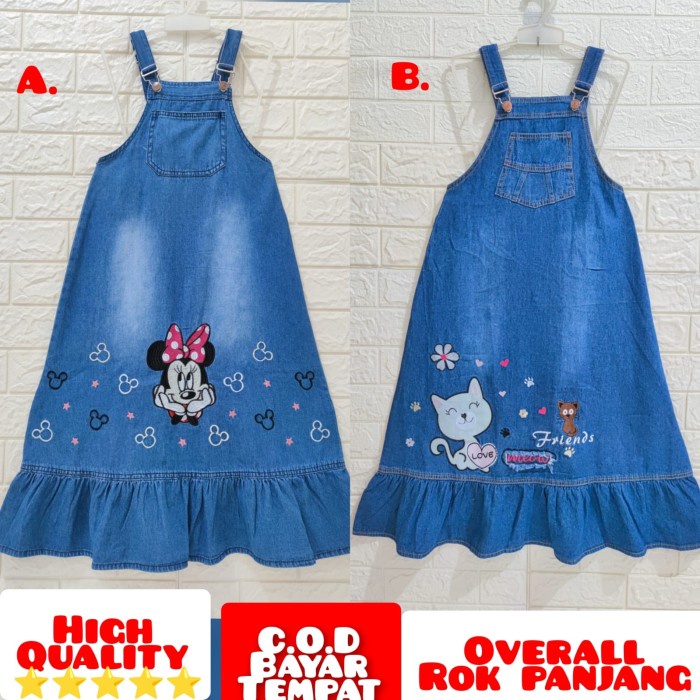 overall rok panjang jeans anak perempuan/ rok kodok panjang jeans anak - 5th