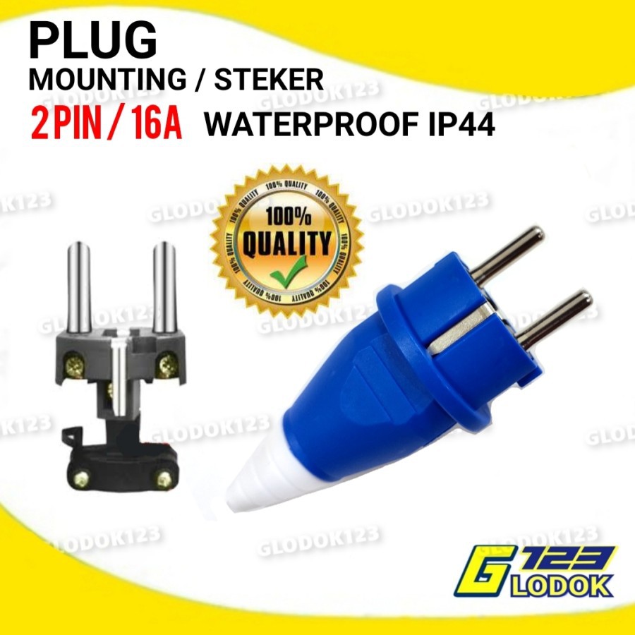 Plug Mounting/Male Steker 2P 16A Waterproof IP44