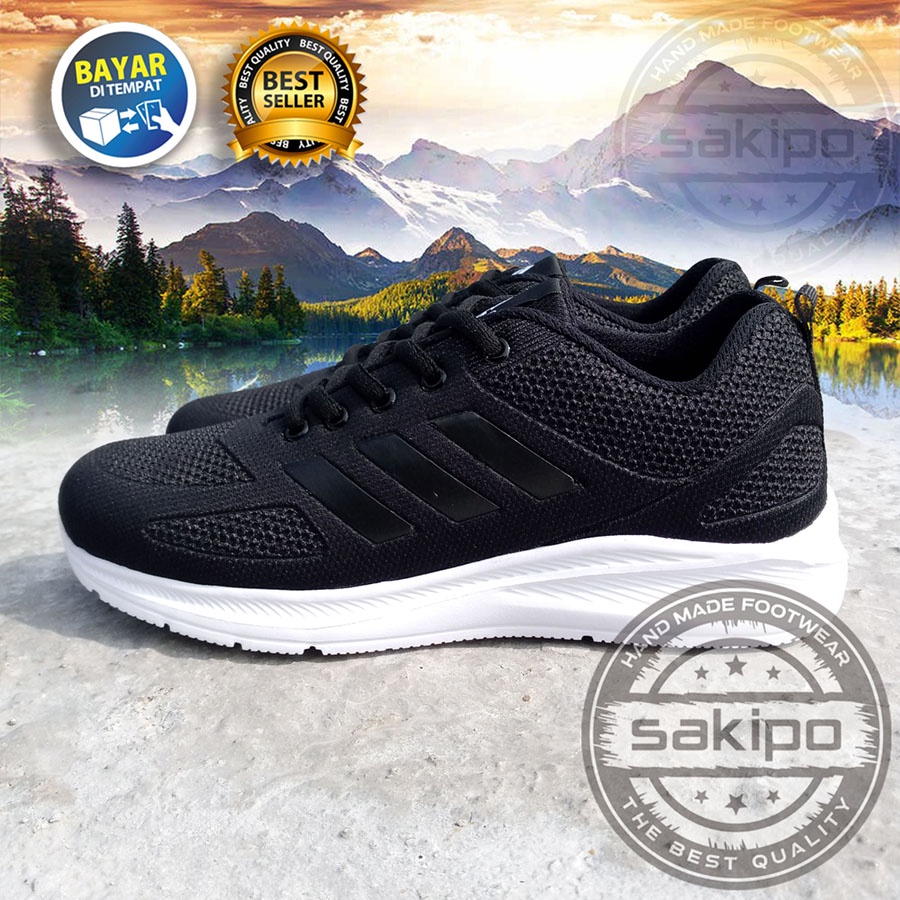 PROMO 8.8 !! SEPATU SEKOLAH HITAM SOL PUTIH RINGAN DIPAKAI / SEPATU SEKOLAH HITAM BERTALI / SEPATU SNEAKERS HANGOUT KERJA SENAM OLAHRAGA AEROBIK / SAKIPO