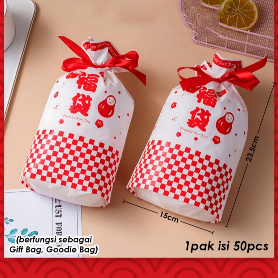 

Cookies / Candy Bag CNY Imlek #4 Kotak Merah Putih Model Serut - 50pcs