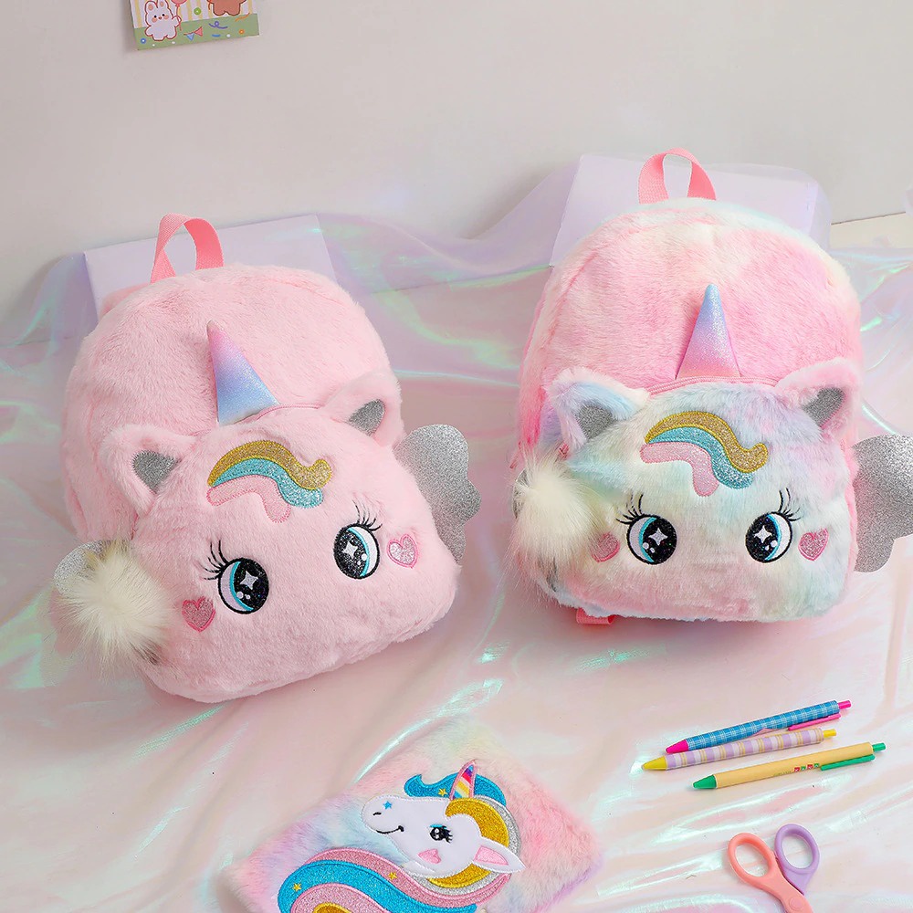 Tas Unicorn Sayap dengan bola pom pom tas ransel anak perempuan tas sekolah anak TK Kawaii big eyes with wings unicorn backpack with fur ball soft plush kindergarten schoolbag children girl schoolbag fluffy unicorn backpack TAS BLINGBERRY ORIGINAL IMPORT