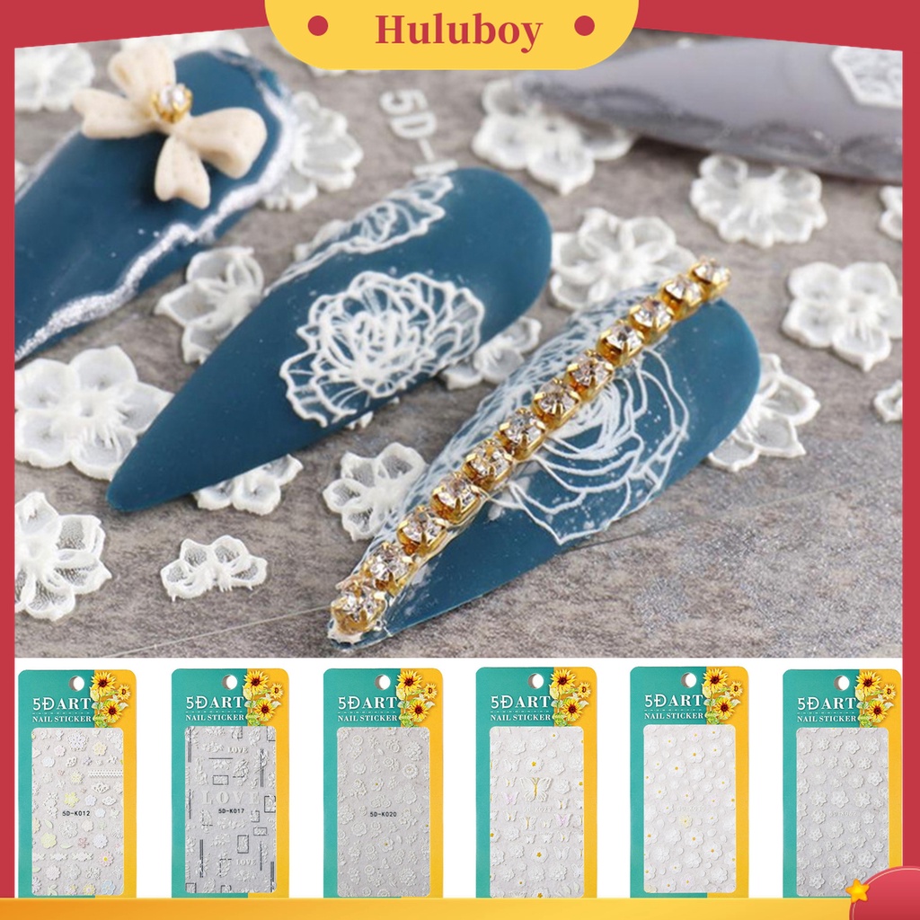 Huluboy Huluboy♡ 1 Lembar Stiker Kuku Motif Bunga Timbul 5D Tahan Air Untuk Manicure