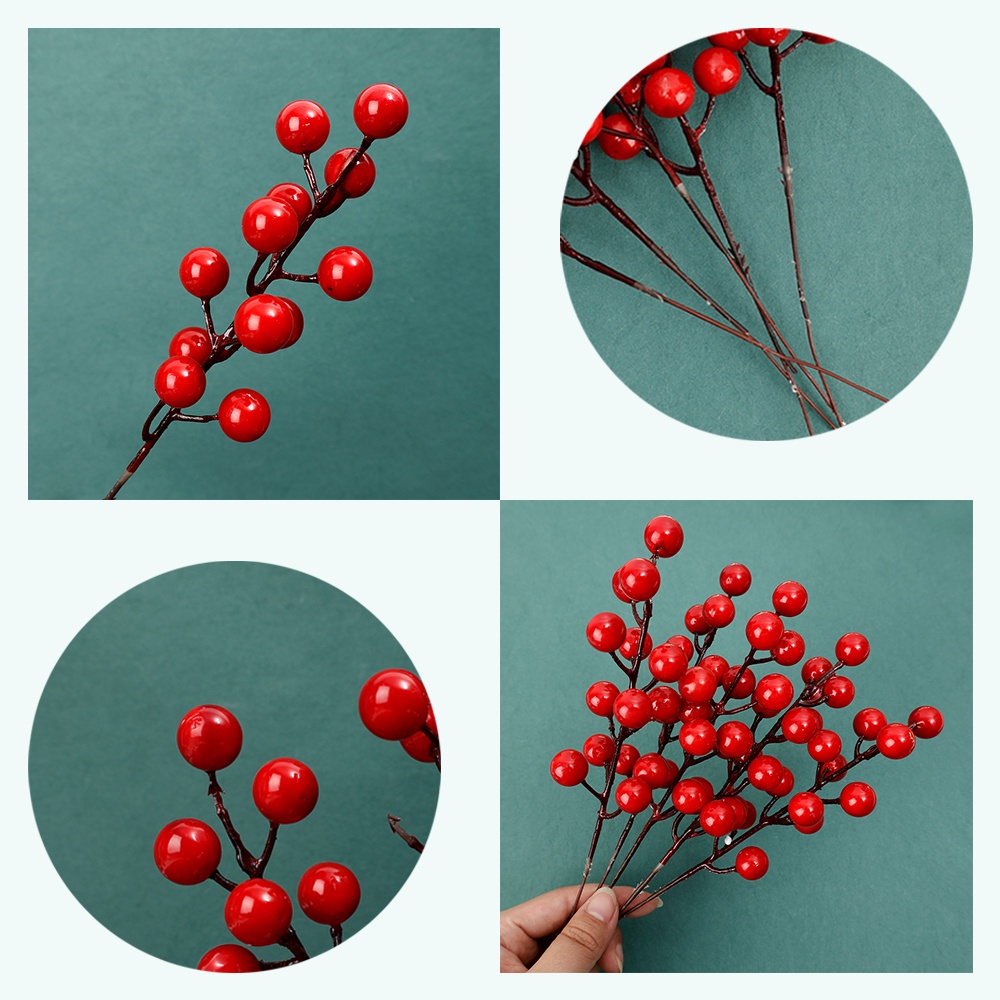 5 pcs / set Ornamen Bunga Berry Merah Buatan Untuk Dekorasi Pohon Natal