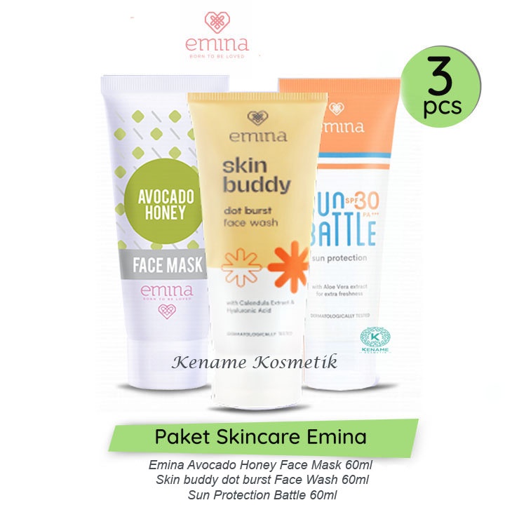 Paket Perawatan Wajah Emina Bahan Alami Skincare untuk Kulit Sensitif dan Kering 3 pcs / Pelembab