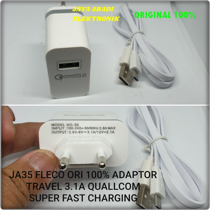 J35 FLECO 3A MICRO USB ADAPTOR SUPER FAST CHARGING CAS CASAN TRAVEL CHARGER CHARGE FLASH ADAPTER ADAPTIVE POWER J35  ORIGINAL fleco 3.1A micro usb adaptor hp cas casan super fast charging travel charger flash charge quick qualcomm adapter adaptiv