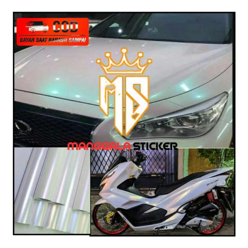 Stiker skotlet motor putih mutiara stiker bunglon