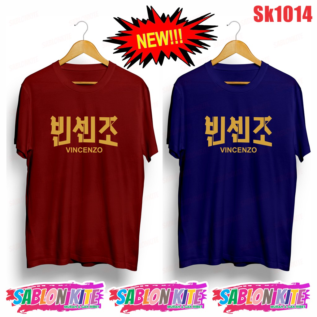 MURAH!!! KAOS DRAKOR TULISAN KOREA VINCENZO SK1014 ADA 8 WARNA UNISEX COMBED 30S