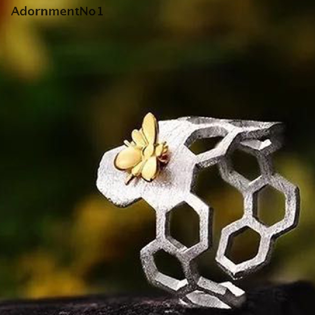 (AdornmentNo1) Cincin Terbuka Motif Sarang Lebah Aksen Hollow Untuk Perhiasan Wanita