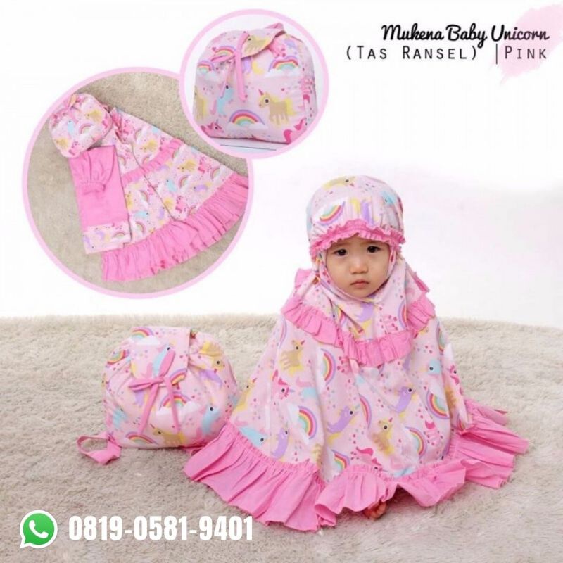 Mukena Katun Anak Balita Motif Baby Unicorn Pink Usia 1 Tahun 2 Tahun