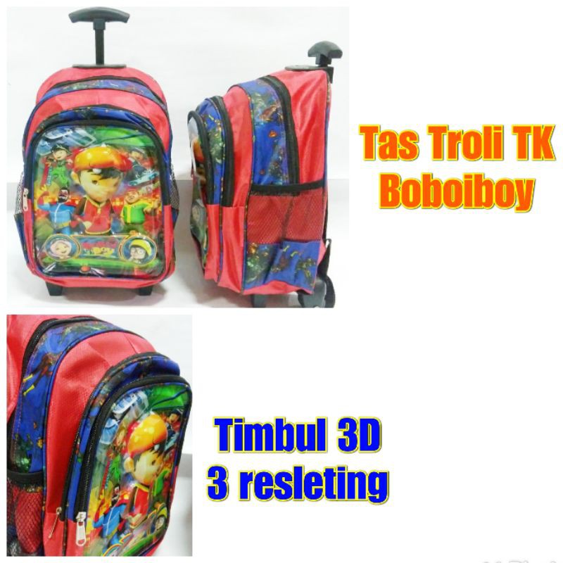 Tas troli roda dorong anak laki TK trolley ransel Boboiboy boboiboi timbul 3D Boboi bobo boy boi
