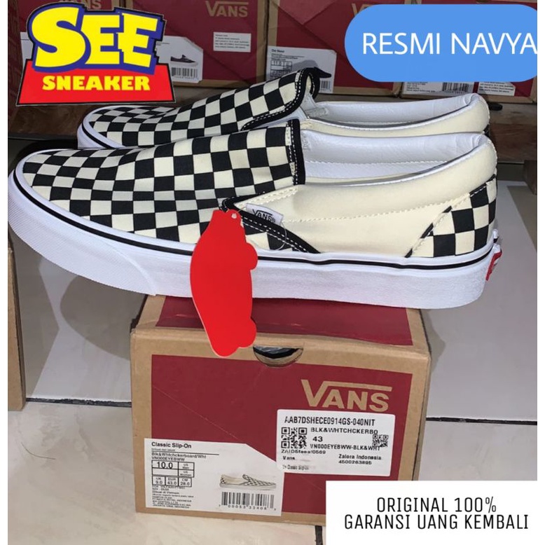 Vans Slipon Checkerboard Black White Original Resmi Navya