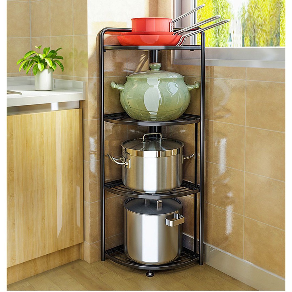 [MAJU] Rak dapur 4 lantai multifungsi tanpa instalasi tanpa roda Rak LIPAT serbaguna Rak Besi sudut