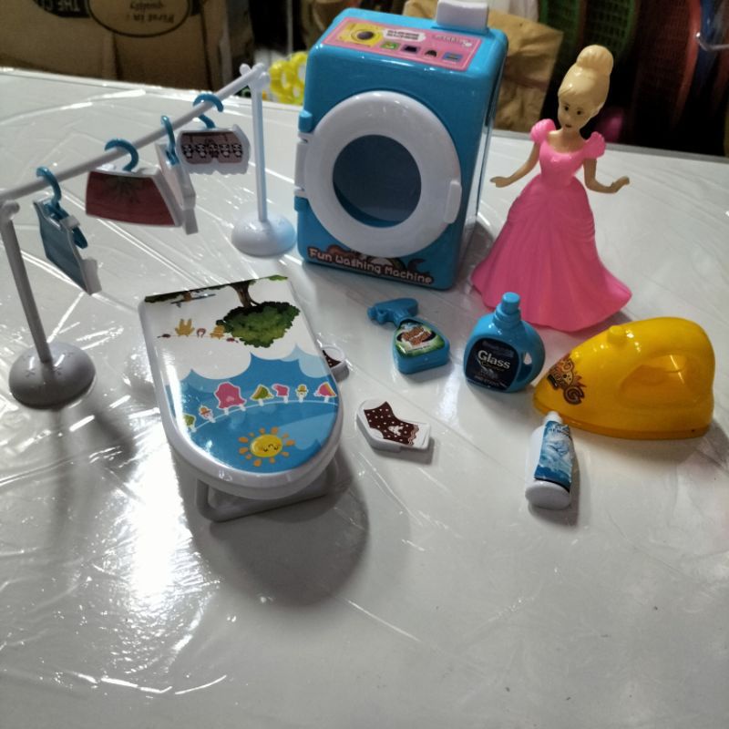 mainan mesin cuci laundry lengkap dengan boneka kecil - laundry ktg boneka