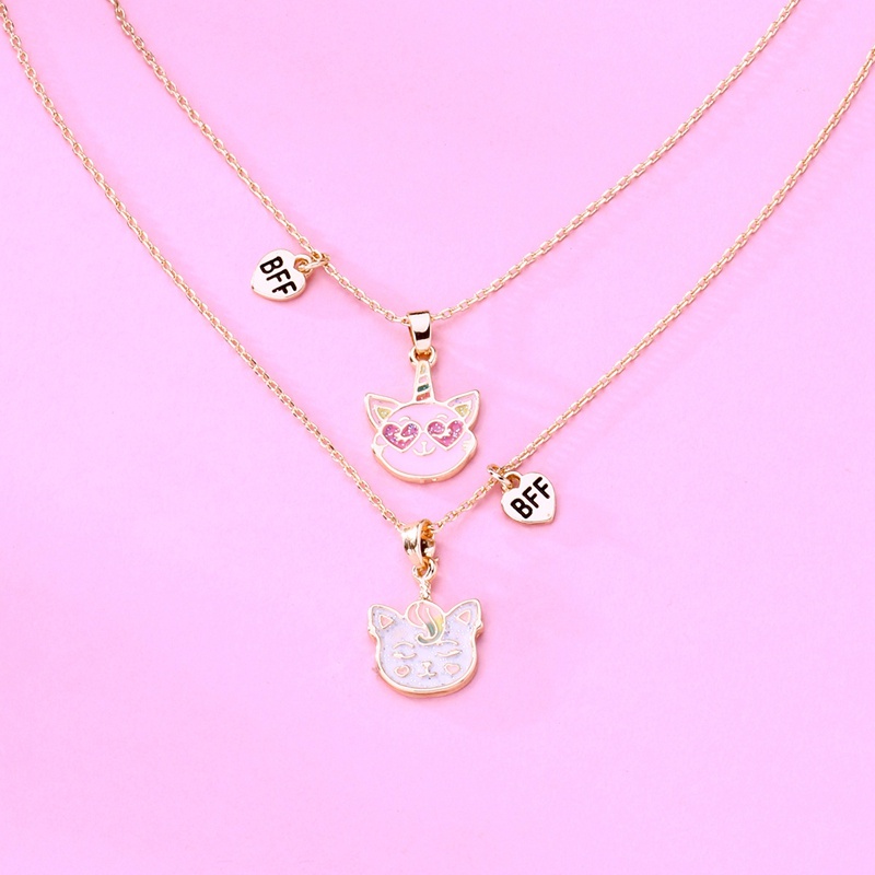 2pcs / Set Kalung Magnetik Adjustable Bentuk Kartun Kucing Untuk Persahabatan