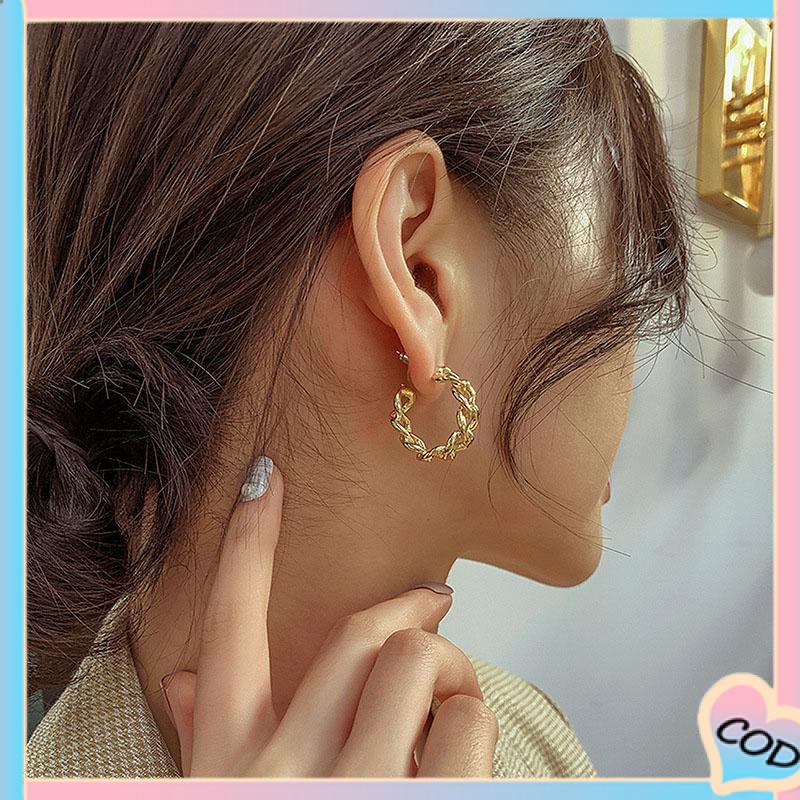 COD❤️ Anting-Anting Retro Fashion Logam Berongga Rantai Stud Earrings Premium Sense Earring-A.one