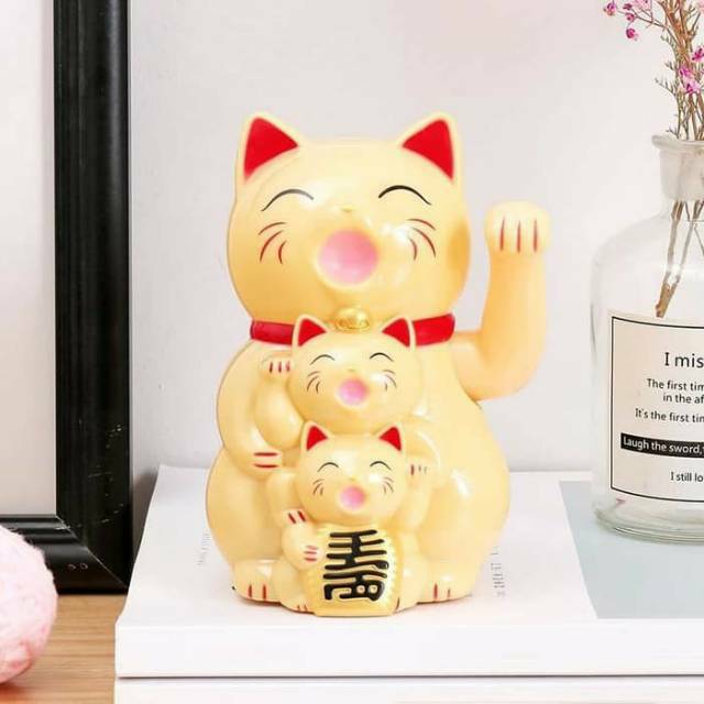 KUCING HOKI tiga wajah/kucing rejeki/lucky cat/ kucing maneko neki/baterai 16.5CM