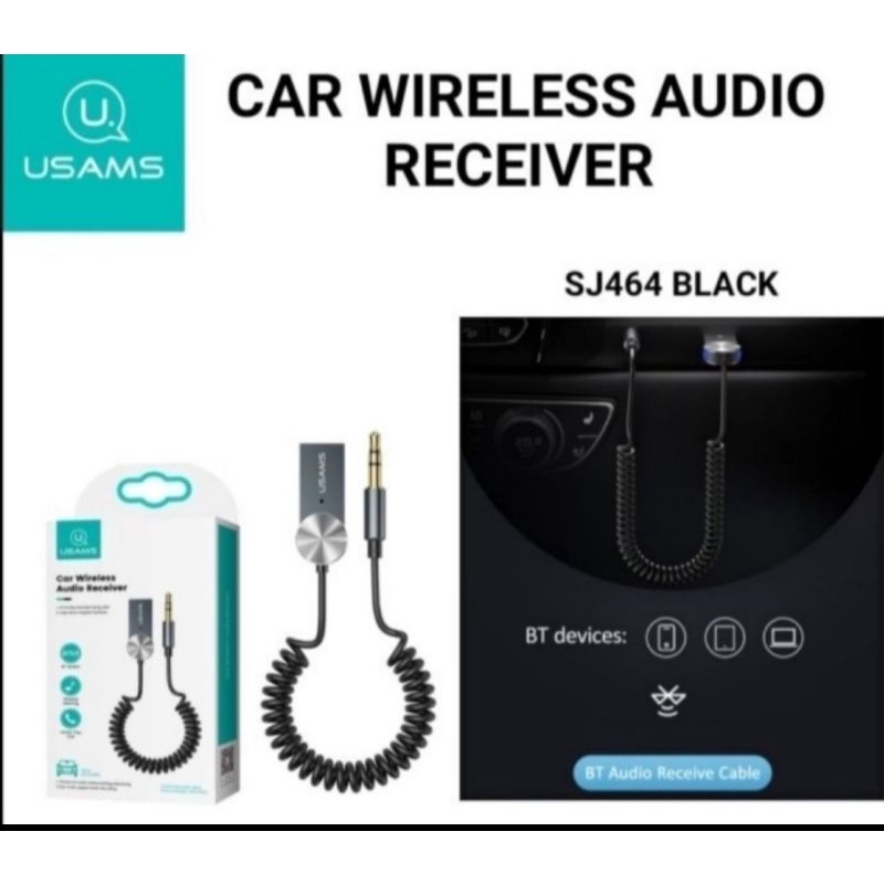 usams sj464 car bluetooth 5.0 wireless audio bt receiver mobil aux 3.5mm