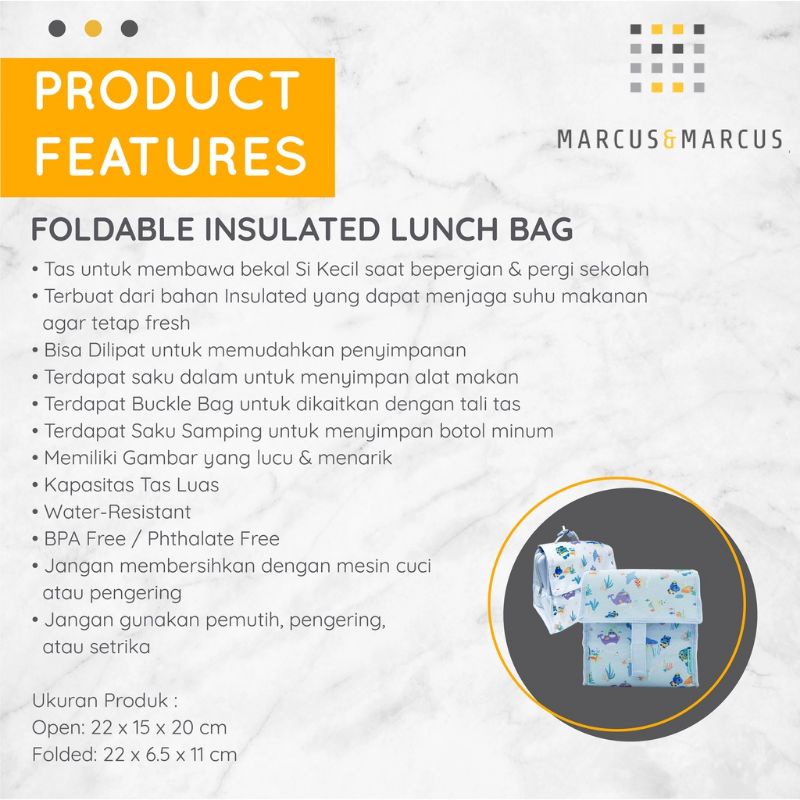 Marcus &amp; Marcus Foldable Insulated Lunch Bag - Tas Penyimpanan Makanan