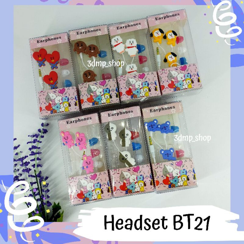 Headset Earphone BT21 BTS Cooky Tata Van Koya Shooky Rj Chimmy