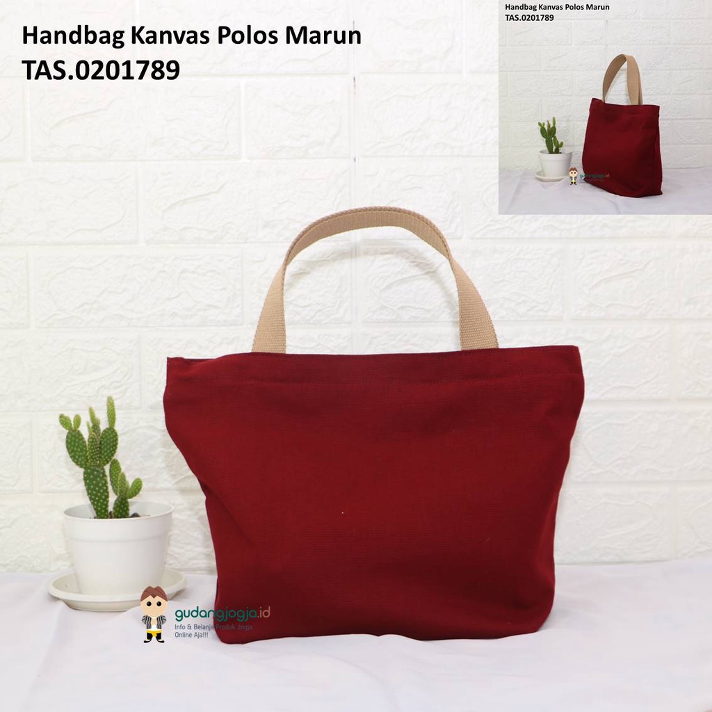 HANDBAG KANVAS / TAS JINJING KANVAS WARNA MERAH MAROON. GUDANGJOGJA.ID