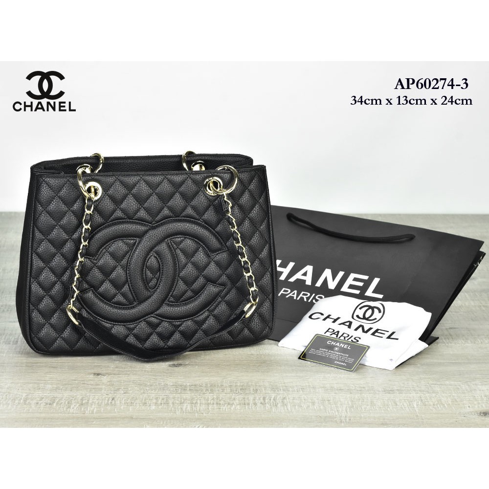 Tas Chanel GST CC Quilted Leather GHW HITAM Semi Premium AP60274-3
