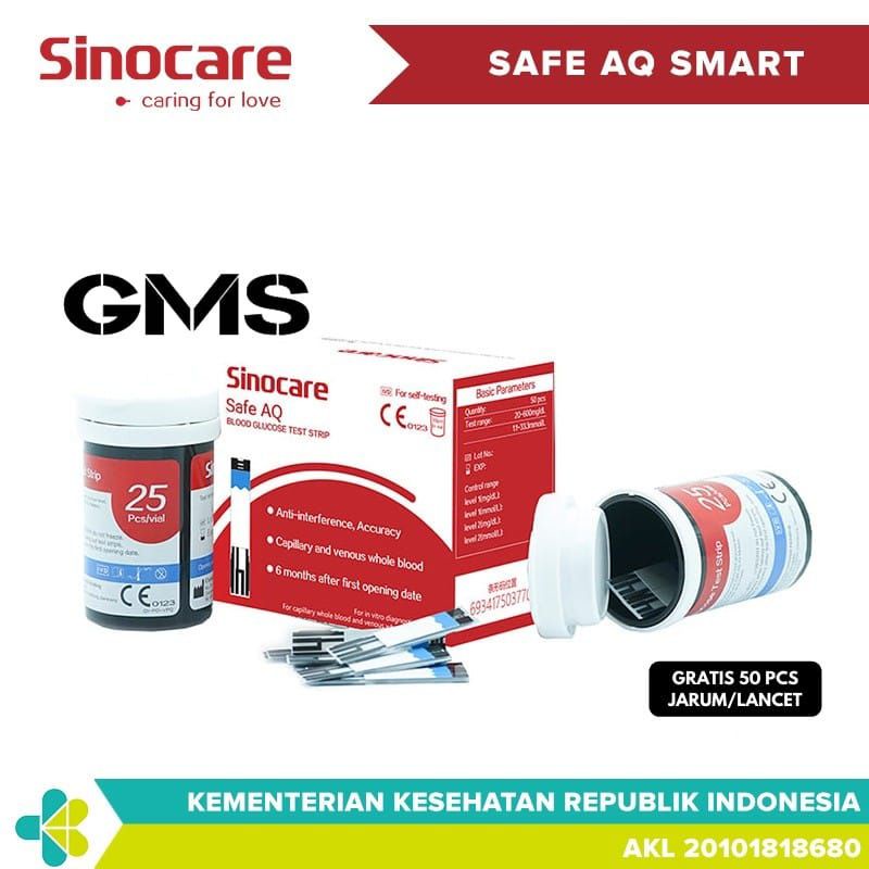 Strip Gula Darah Sinocare Safe AQ Smart isi 50 Strip